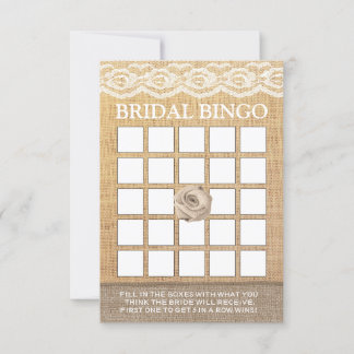 Rustic Lace Burlap Rose Bridal Shower Bingo Cards