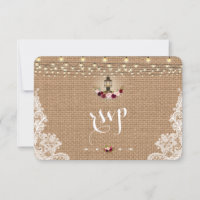 Rustic Lace Burlap String Lights Wedding RSVP