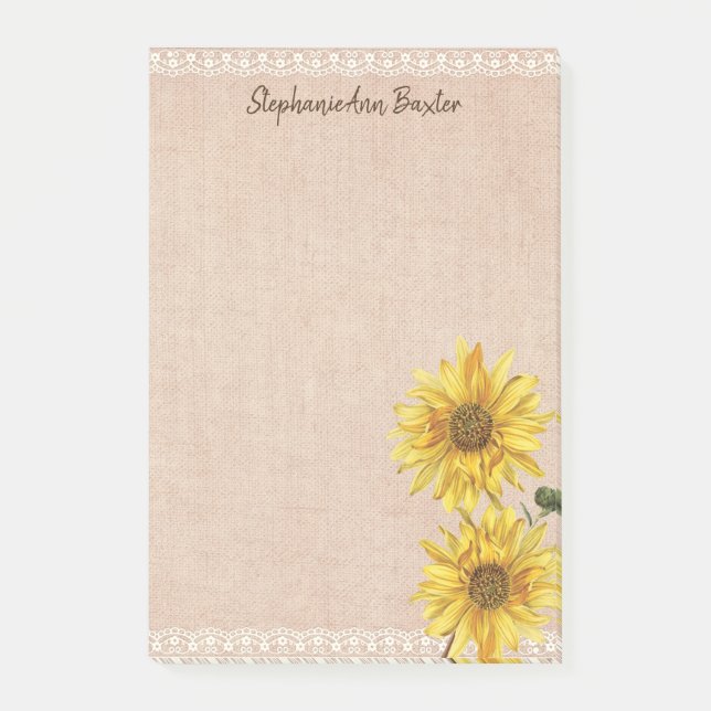 Rustic Lace & Burlap Sunflowers Notes (Front)