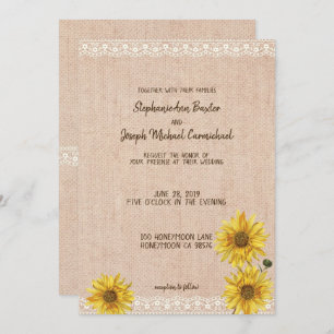 Rustic Lace & Burlap Sunflowers Wedding Card