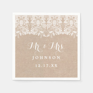 Rustic Lace Burlap Wedding Paper Napkins