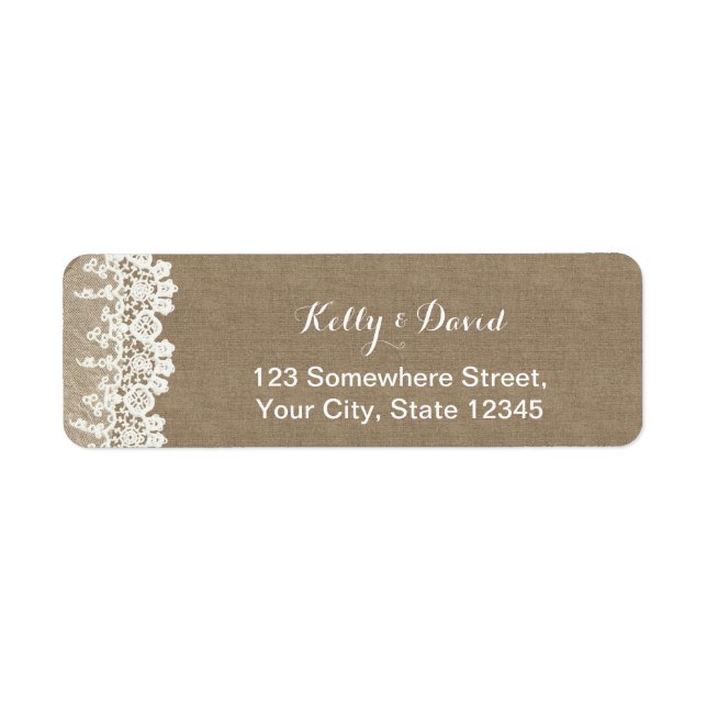 Rustic Lace & Burlap Wedding Return Address Labels (Front)