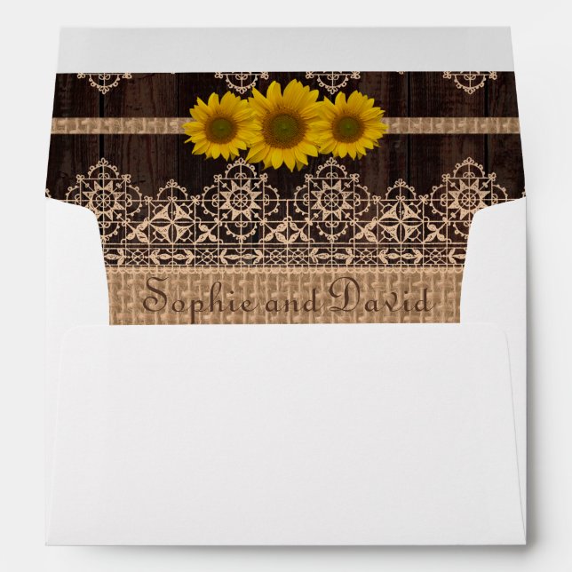 Rustic Lace Burlap Wood Wedding Envelope (Back (Bottom))