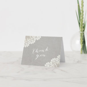 Rustic Lace Elegant Linen Thank You Cards