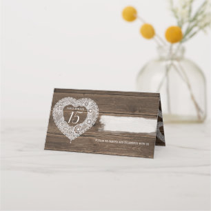 Rustic lace heart wedding guest place cards