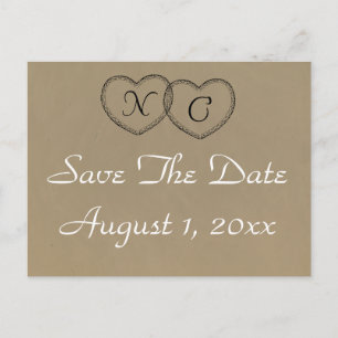 Rustic Lace Hearts Initials Save The Date Announcement Postcard