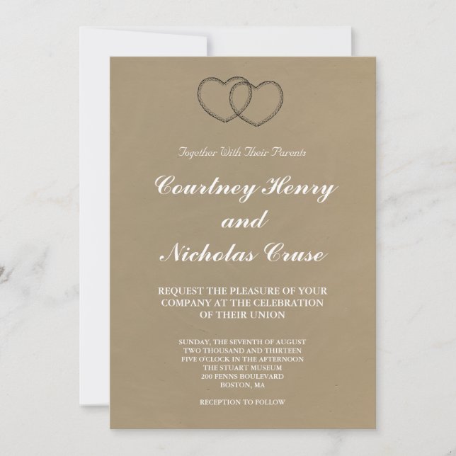 Rustic Lace Hearts Wedding Invitation (Front)