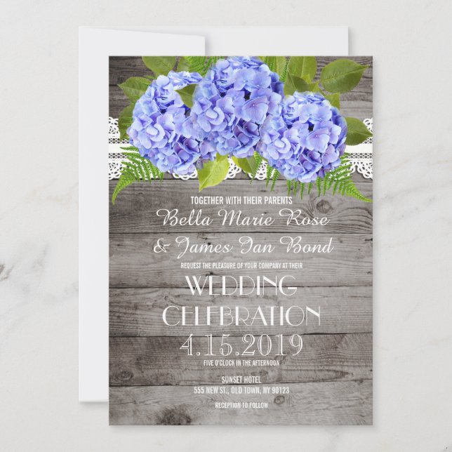 Rustic Lace Hydrangeas Wedding Invitation (Front)