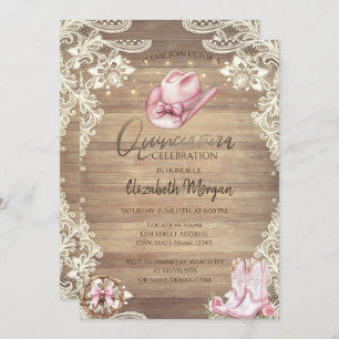 Rustic Lace,Lights Cowgirl Boots Hat Quinceañera Invitation