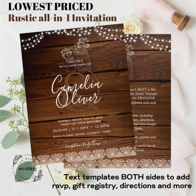 Rustic Lace Mason Jar Lights Gypsophila Wedding Flyer (Creator Uploaded)