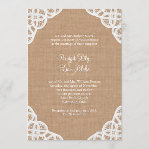 Rustic Lace & Medium Burlap Wedding Invitation