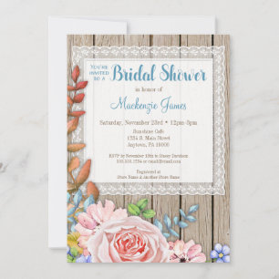 Rustic Lace Pink Rose Bridal Shower Invitation