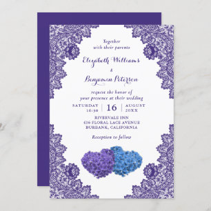 Rustic Lace Purple and Blue Floral Wedding Invitation
