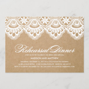 RUSTIC LACE REHEARSAL DINNER INVITATION