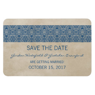 Rustic Lace Save the Date Magnet, Blue Magnet
