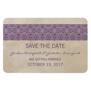Rustic Lace Save the Date Magnet, Purple Magnet
