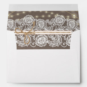 Rustic Lace String Light Return Address Wedding Envelope