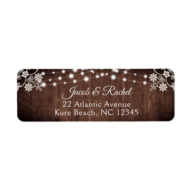 Rustic Lace & String Lights Wedding Address Label (Front)