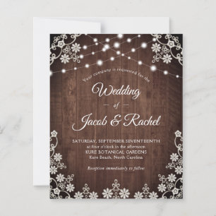 Rustic Lace & String Lights Wedding Invitation