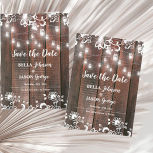 Rustic Lace String Lights Wedding Save the Date Magnetic Invitation