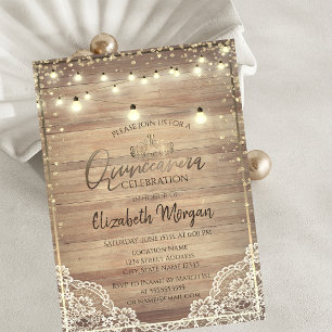 Rustic Lace,Tiara,Lights Diamonds Quinceañera Invitation