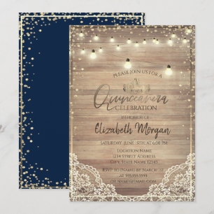 Rustic Lace,Tiara,Lights Diamonds Quinceañera Invitation