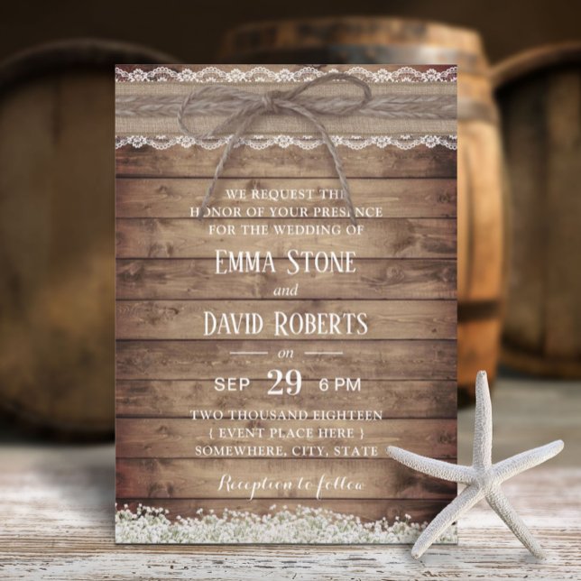Rustic Lace & Twine Baby's Breath Floral Wedding Invitation (Creator Uploaded)