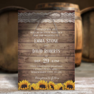 Rustic Lace & Twine Country Sunflowers Wedding Invitation