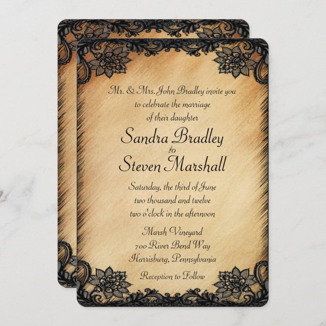 Rustic Lace Wedding Invitation (Front/Back)
