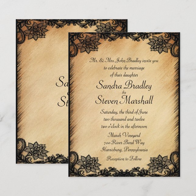 Rustic Lace Wedding Invitation (Front/Back)