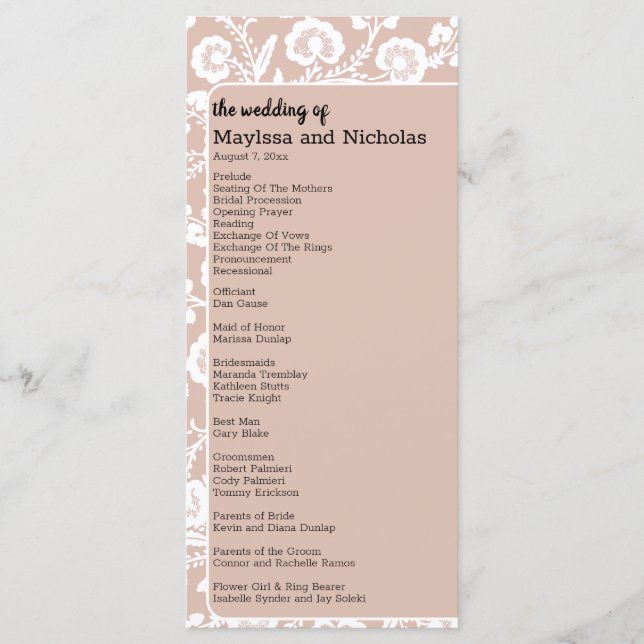 Rustic Lace Wedding Programme (Front)
