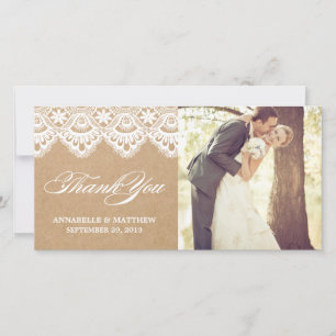 RUSTIC LACE   WEDDING THANK YOU PHOTO CARD