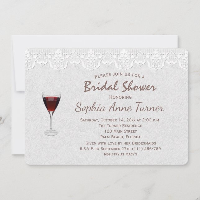 Rustic Lace Wine Tasting Bridal Shower Invitation (Front)