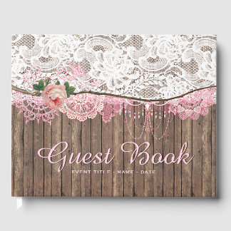 Rustic Lace Wood Baby Shower Wedding Guest Book