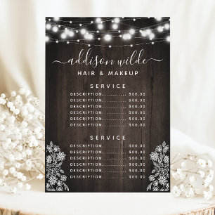 Rustic Lace Wood String Lights Business Price List Menu