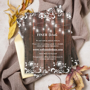 Rustic Lace Wood String Lights Wedding Details Enclosure Card