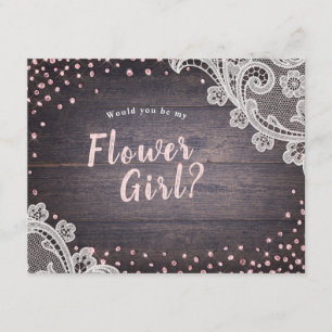 Rustic lace wood would you be my flower girl invitation