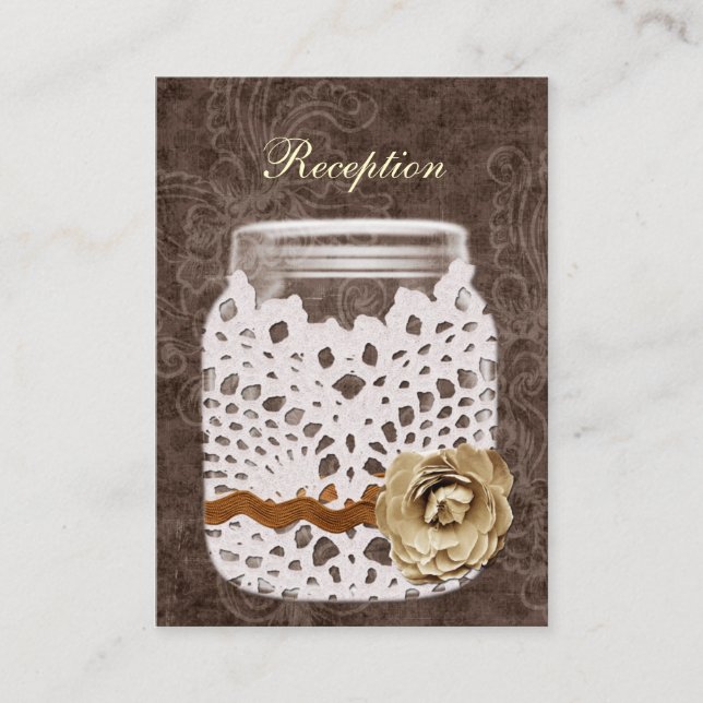 Rustic Lace Wrapped Mason Jar Wedding Enclosure Card (Front)