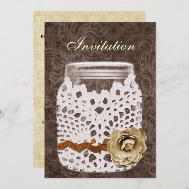 Rustic Lace Wrapped Mason Jar Wedding Invitation (Front/Back)