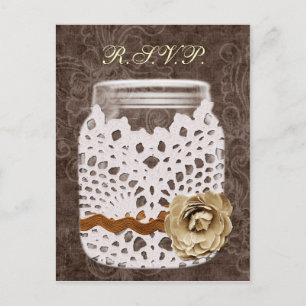 Rustic Lace Wrapped Mason Jar Wedding Invitation Postcard