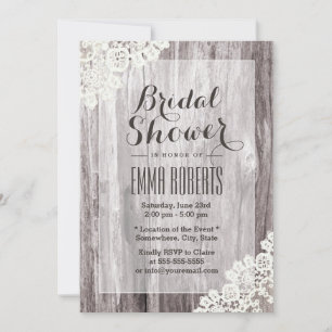 Rustic Laced Barn Wood Bridal Shower Invitation