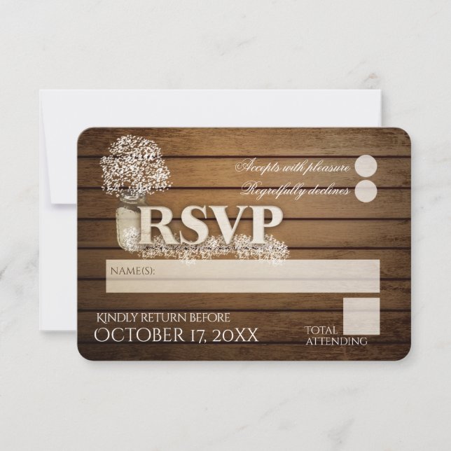 Rustic Ladder Love Baby's Breath RSVP Wedding Card (Front)