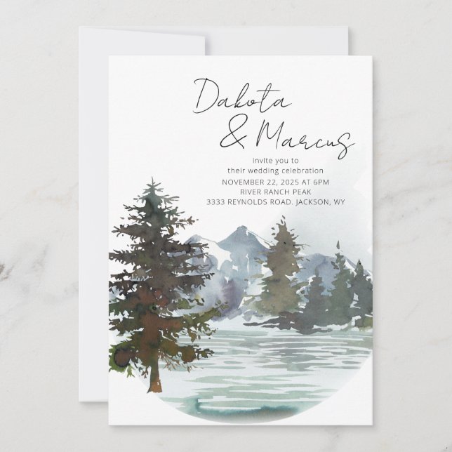 Rustic Lake Forest Mountain Wedding Destination  Invitation (Front)