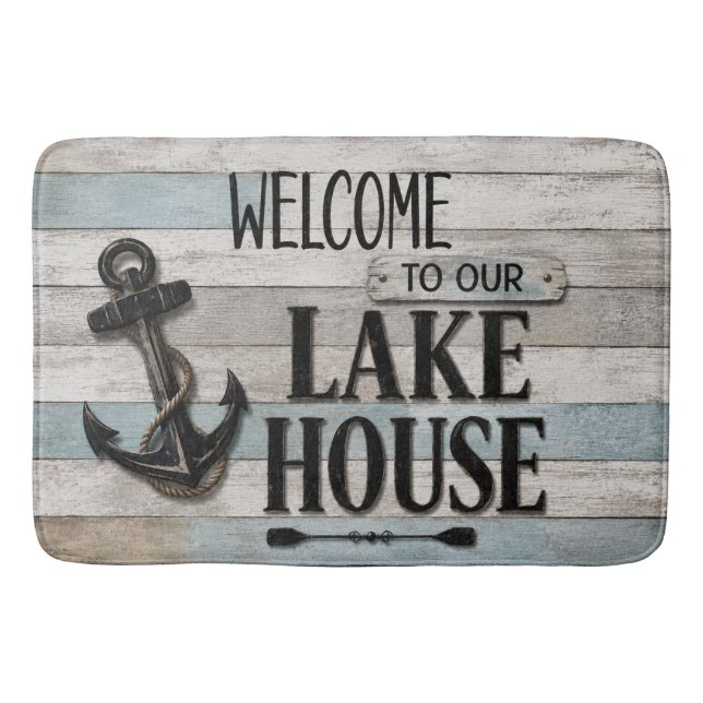 Rustic Lake House Anchor Nautical Coastal  Bath Mat (Front)