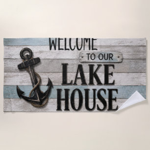Rustic Lake House Anchor Nautical Coastal Beach Towel