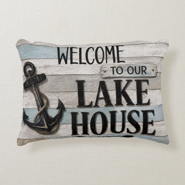 Rustic Lake House Anchor Nautical Coastal  Decorative Cushion (Front)