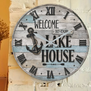 Rustic Lake House Anchor Nautical Coastal  Large Clock