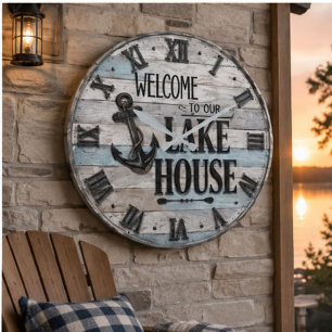 Rustic Lake House Anchor Nautical Coastal Large Clock