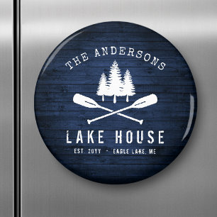 Rustic Lake House Boat Oars Trees Blue Wood Print Magnet
