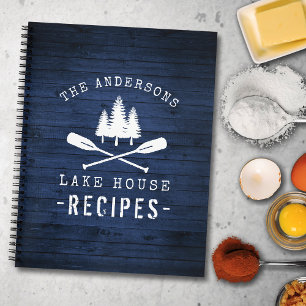 Rustic Lake House Boat Oars Trees Blue Wood Recipe Notebook
